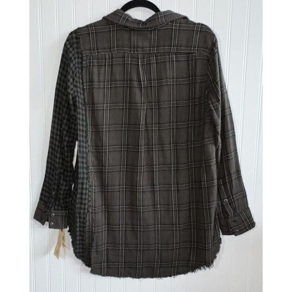 Democracy Plaid Button Down Too Women Small Green  Long Sleeve Embroidery Pocket - Picture 8 of 10
